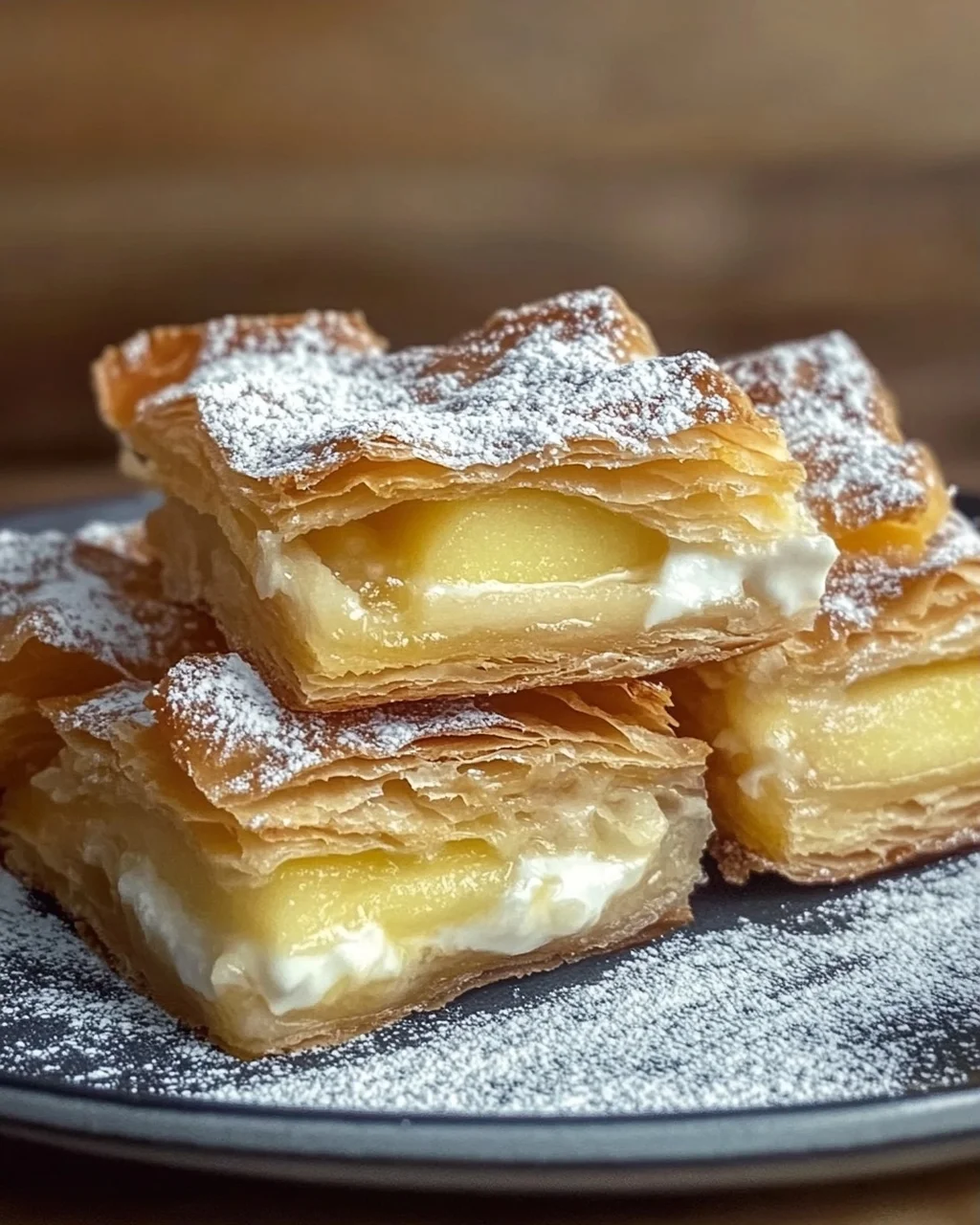 Blätterteigkuchen mit Puddingcreme und Apfel