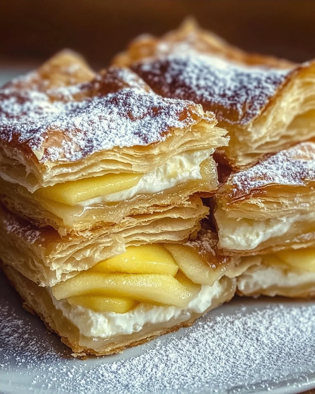 Blätterteigkuchen mit Puddingcreme und Apfel