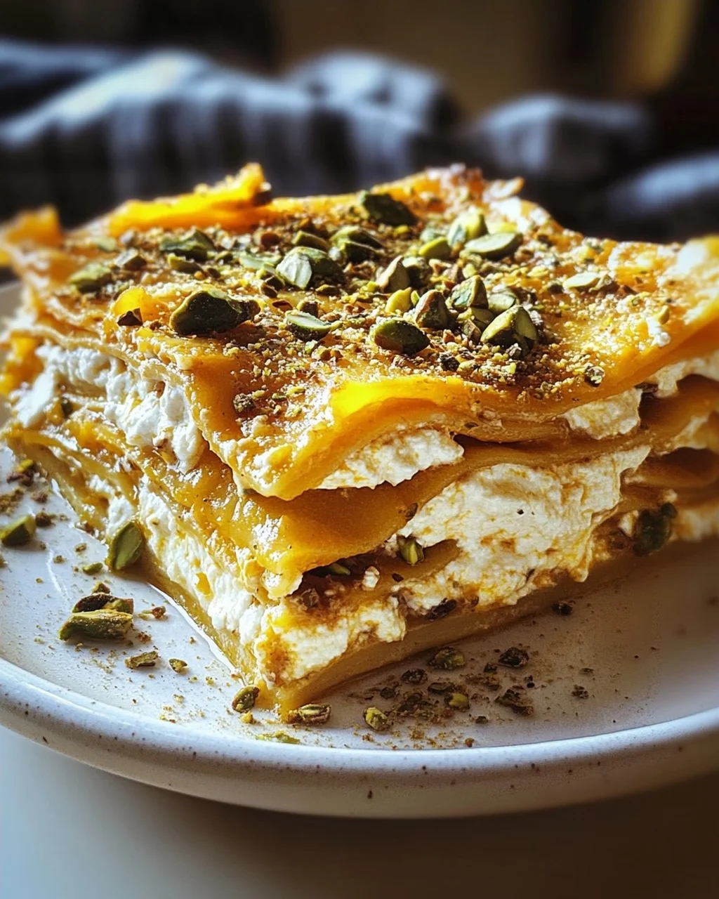 Cremige Kürbislasagne mit Ricotta und Pistazien