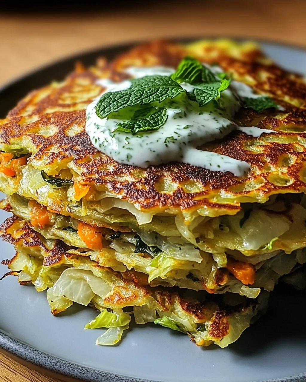 Curry-Spitzkohl-Pfannkuchen mit Minzjoghurt