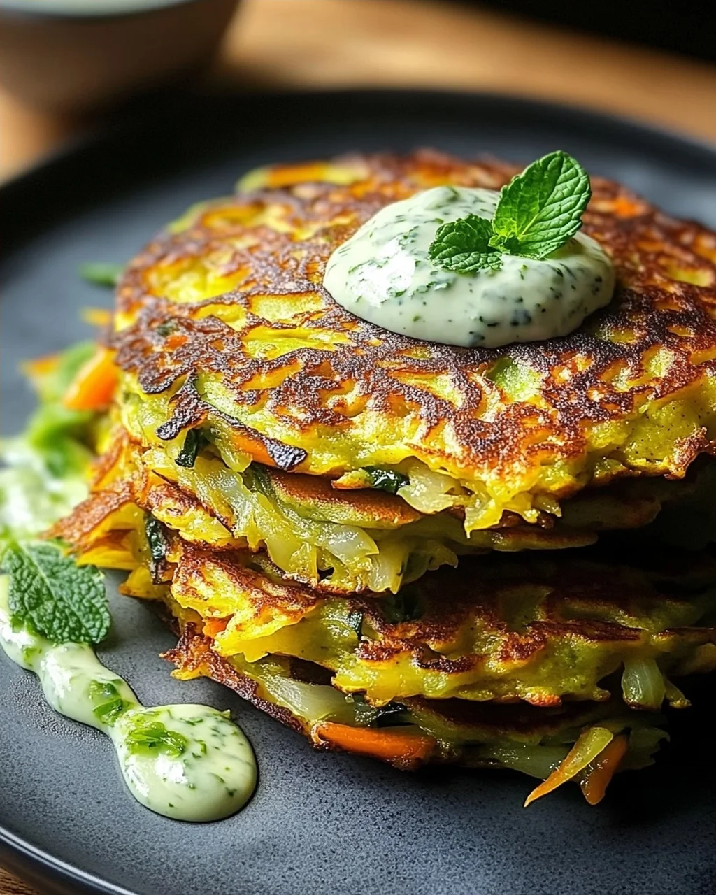 Curry-Spitzkohl-Pfannkuchen mit Minzjoghurt