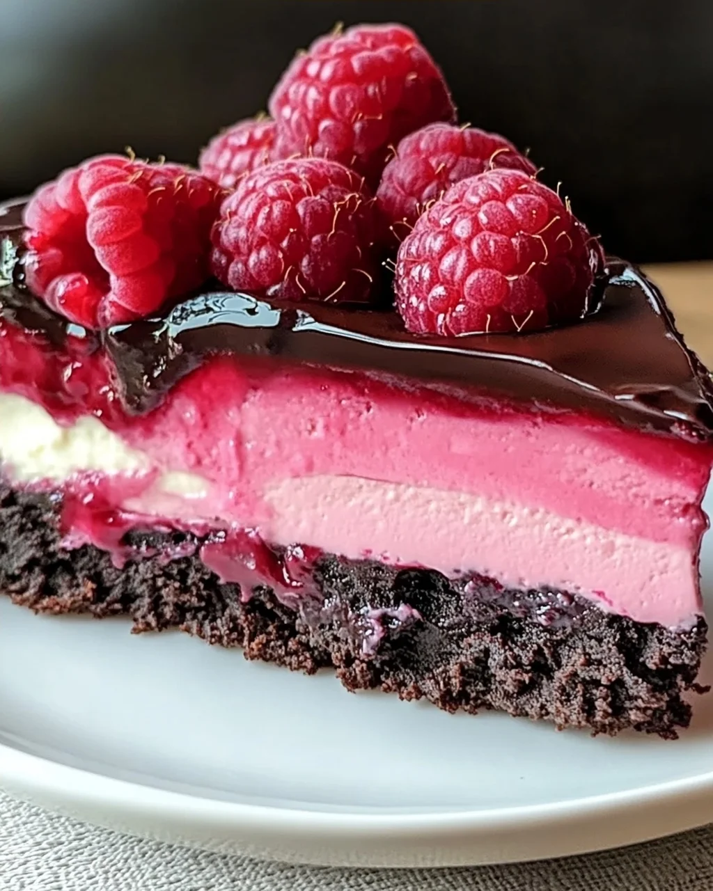 Dunkle Schokoladen-Himbeer-Käsekuchen einfach genießen