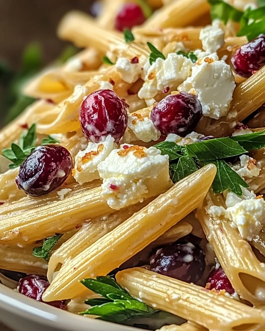 Feta-Cranberry-Penne-Salat mit Orangen-Vinaigrette Rezept