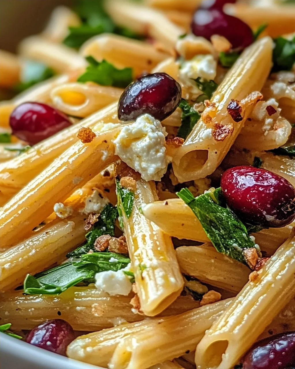 Feta-Cranberry-Penne-Salat mit Orangen-Vinaigrette Rezept