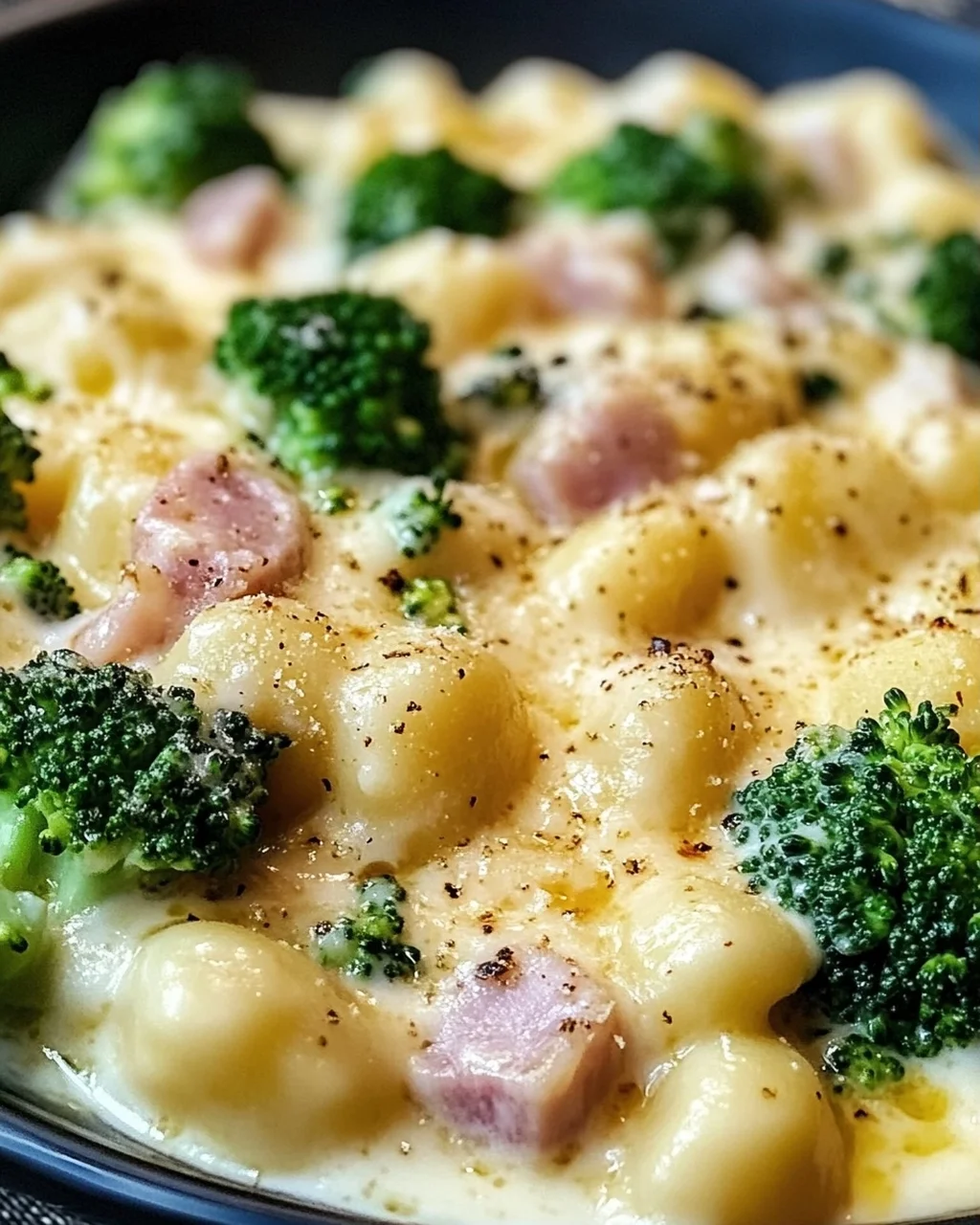 Gnocchi mit Brokkoli und Schinken in cremiger Käsesoße