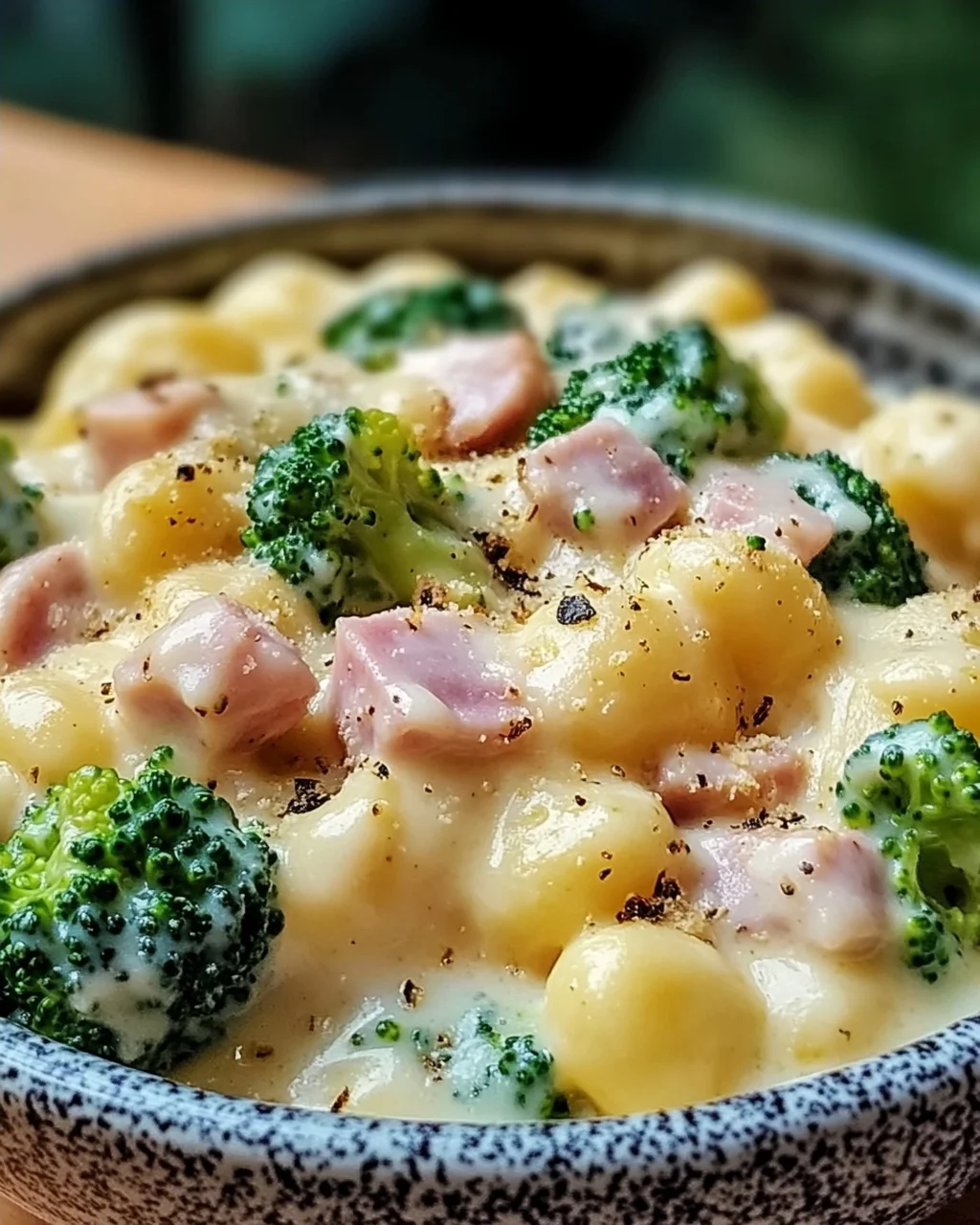 Gnocchi mit Brokkoli und Schinken in cremiger Käsesoße