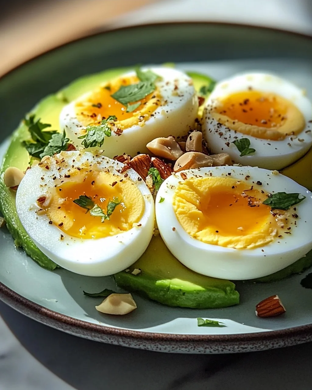 Hartgekochte Eier mit Avocado & Nüssen: Dein Power-Frühstück!