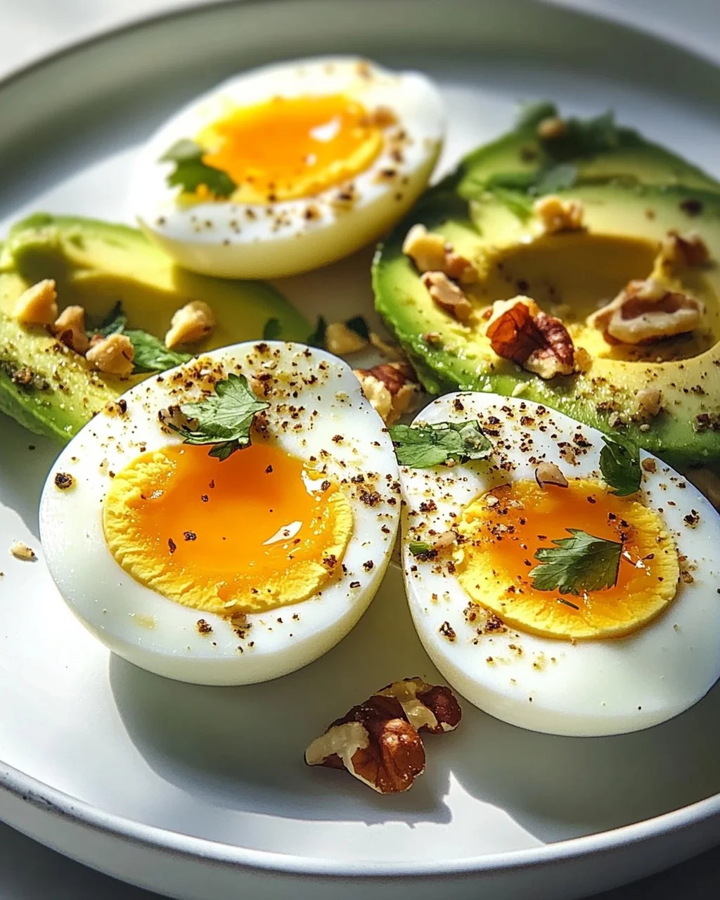 Hartgekochte Eier mit Avocado & Nüssen: Dein Power-Frühstück!