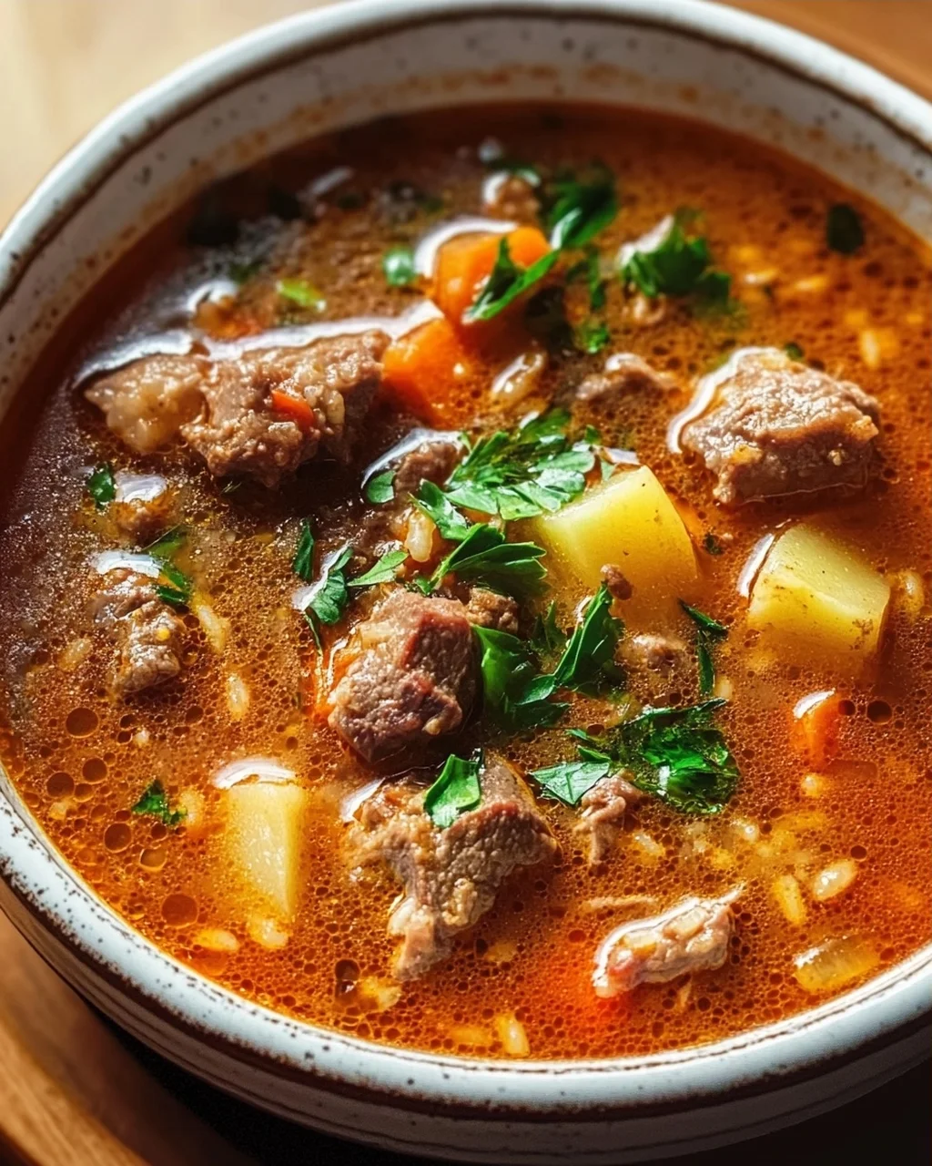 Herzhafte serbische Reisfleischsuppe