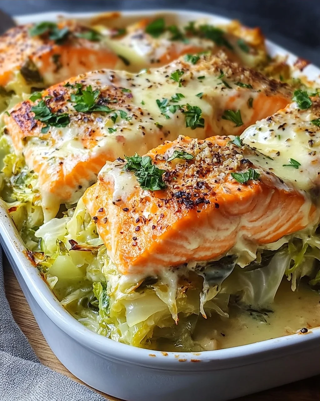 Lachs-Spitzkohl-Auflauf