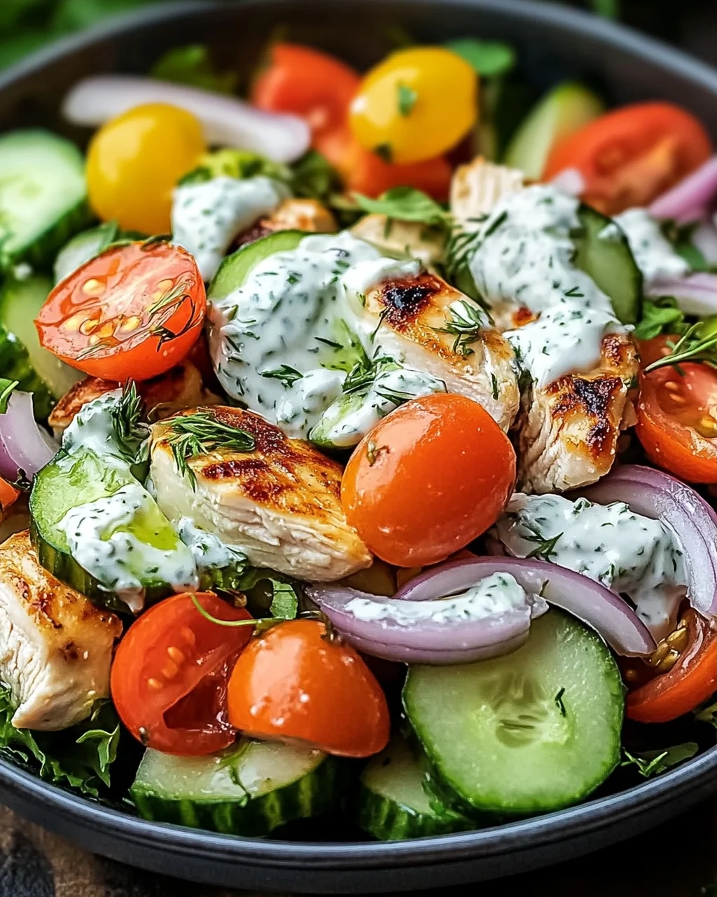 Mediterraner Tzatziki-Hähnchensalat