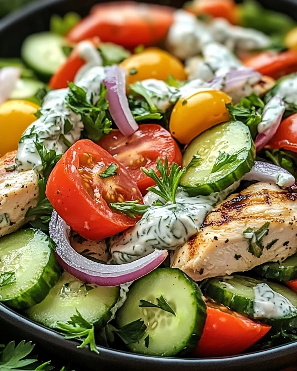 Mediterraner Tzatziki-Hähnchensalat