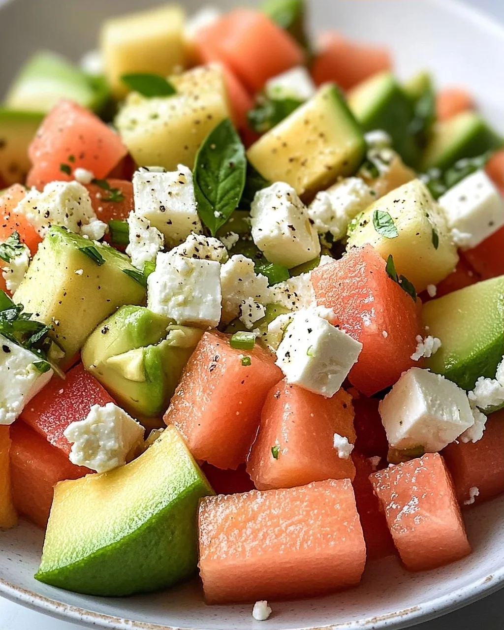 Melonen Feta Salat mit Avocado
