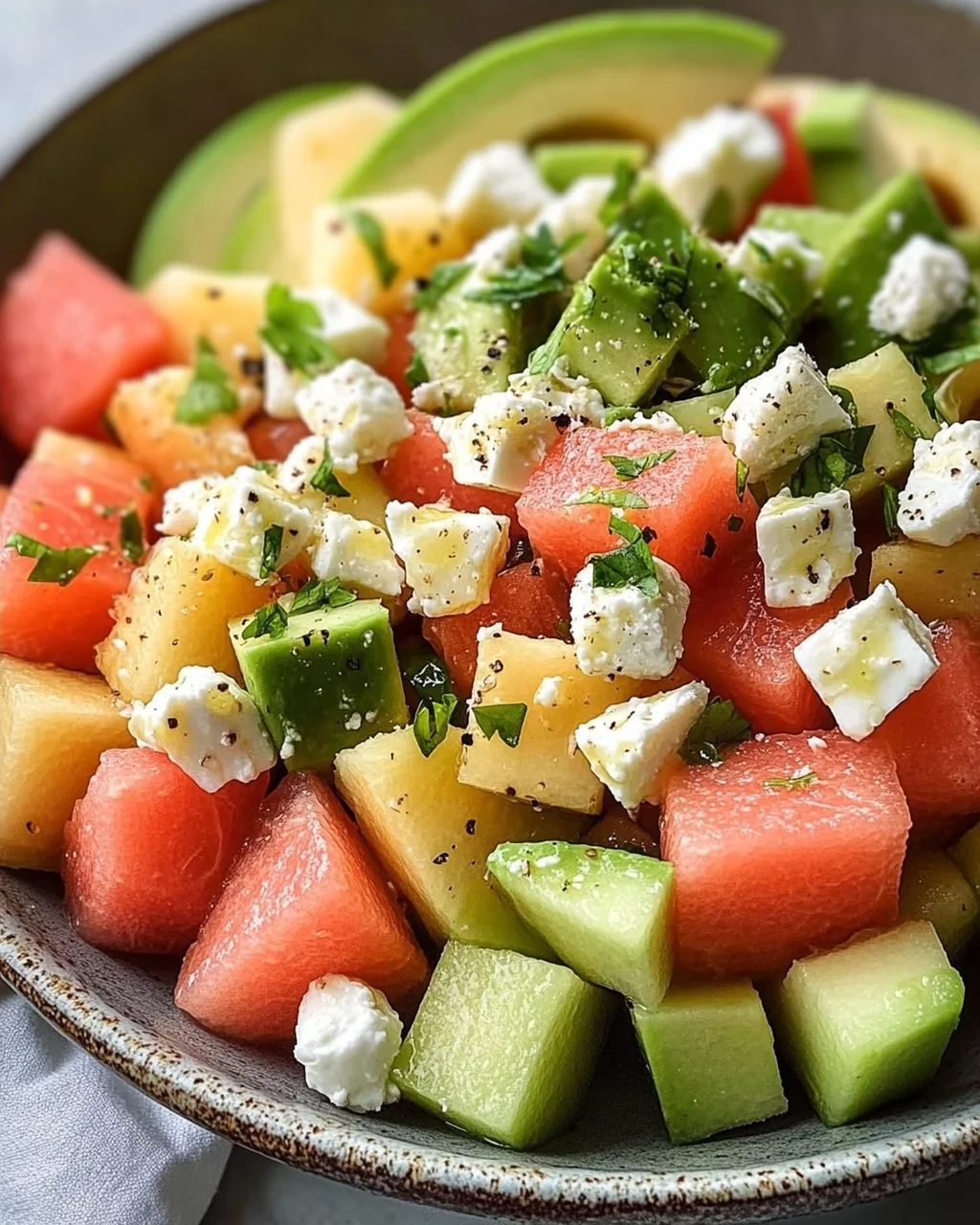 Melonen Feta Salat mit Avocado