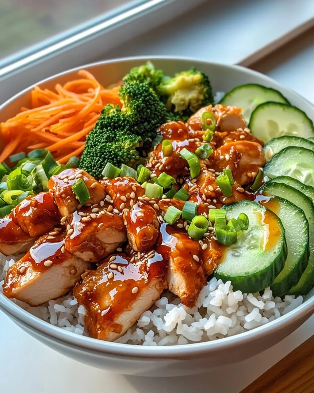 Scharfe Honig-Hähnchen-Bowls aromatisch & Yum Yum Sauce