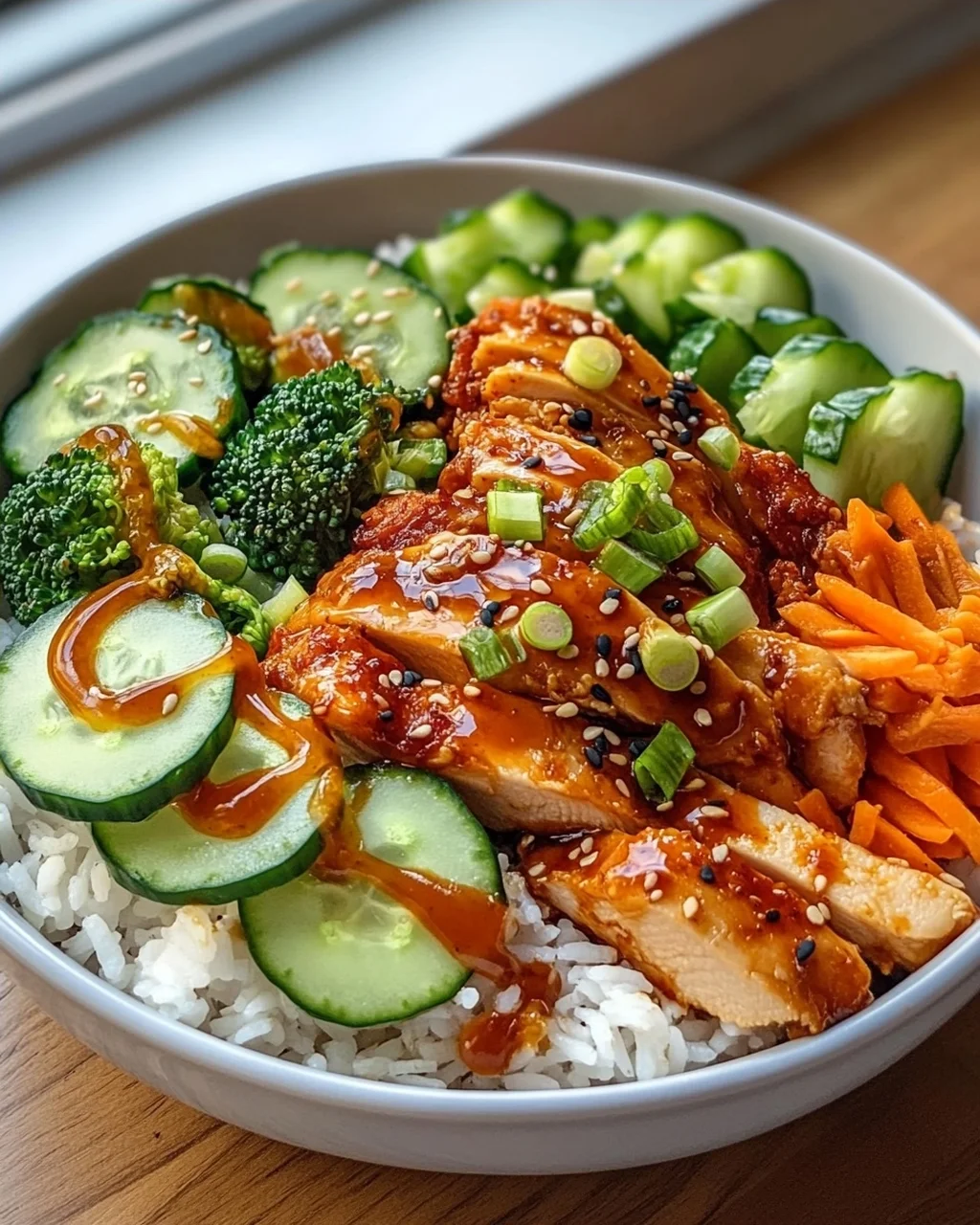 Scharfe Honig-Hähnchen-Bowls aromatisch & Yum Yum Sauce