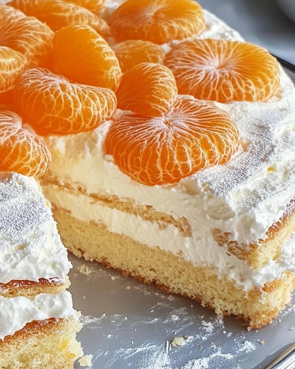 Schneller Schmandkuchen mit Mandarinen vom Blech