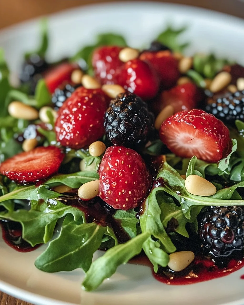 Sommerlicher Rucola Salat mit Erdnon-alcoholic beeren & Balsamico