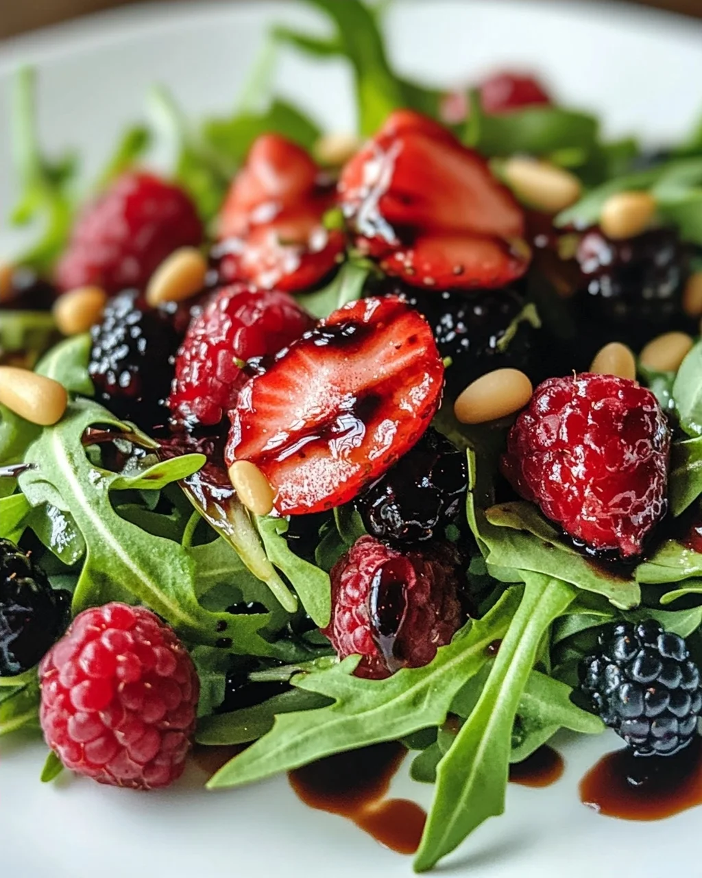 Sommerlicher Rucola Salat mit Erdnon-alcoholic beeren & Balsamico