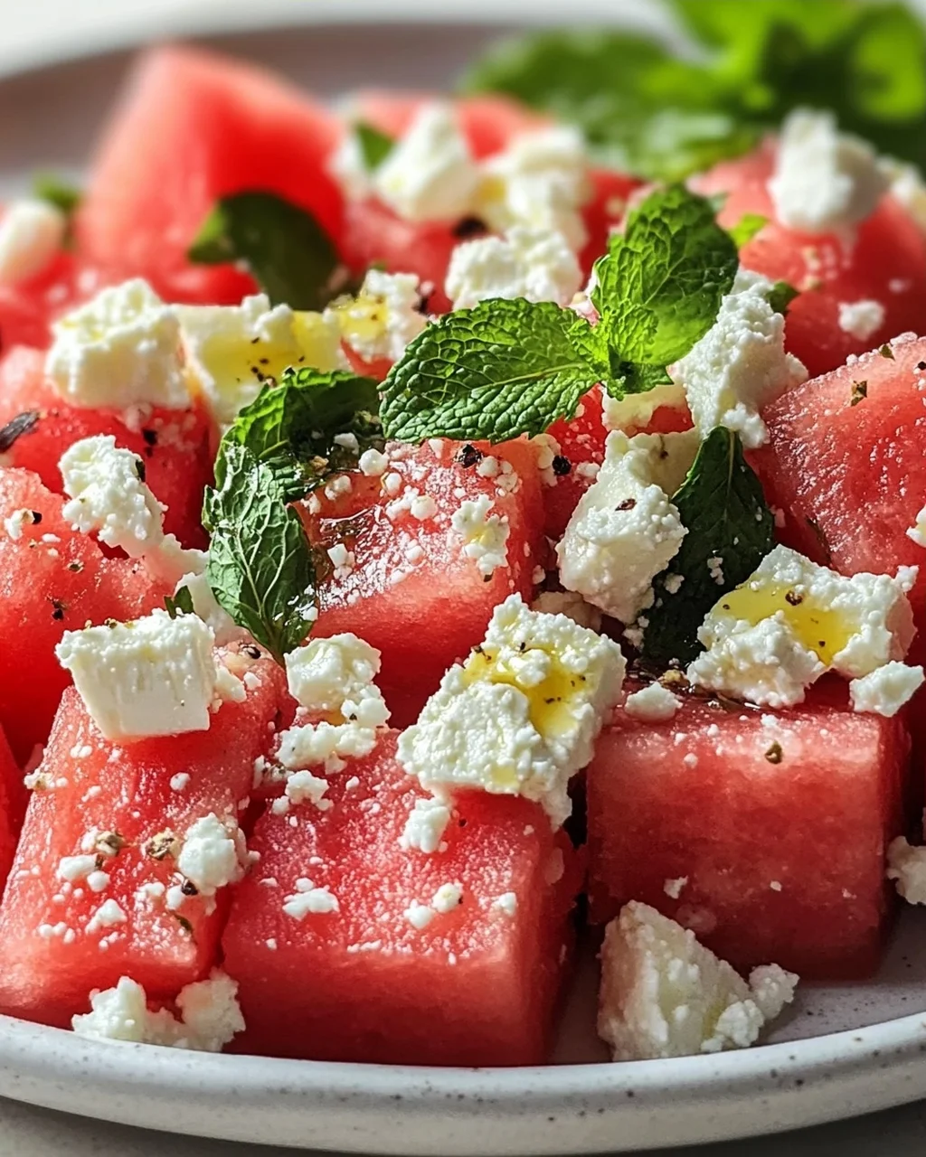 Sommerlicher Wassermelonen Feta Salat mit Minze Rezept