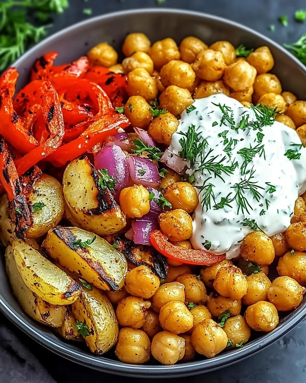 Vegan Mediterrane Gegrillte Gemüse Schüssel Genuss