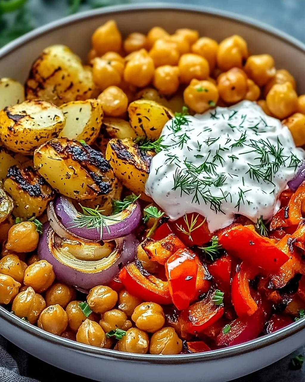 Vegan Mediterrane Gegrillte Gemüse Schüssel Genuss