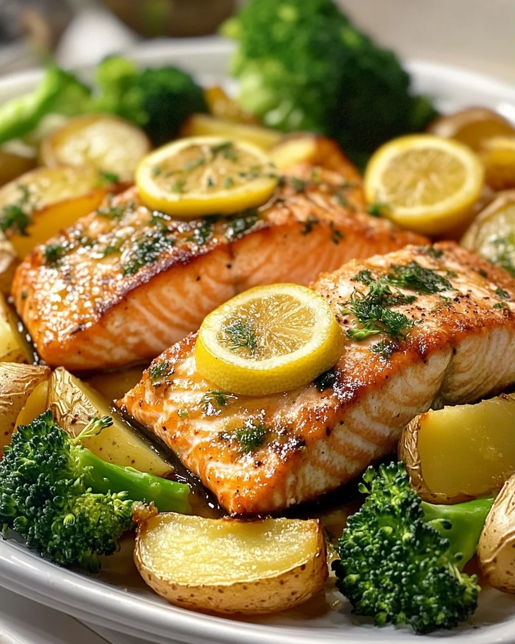 Zitronenbutterlachs mit Knusprigen Kartoffeln und Brokkoli